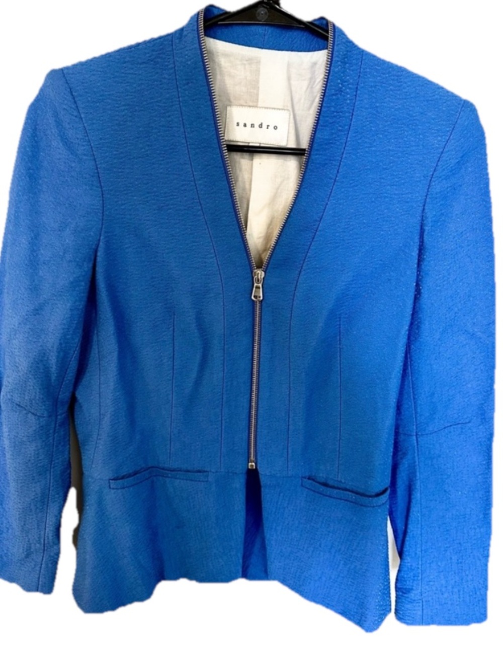 Sandro Paris Blue Structured Zip Blazer Jacket Size 36 (XS/S)